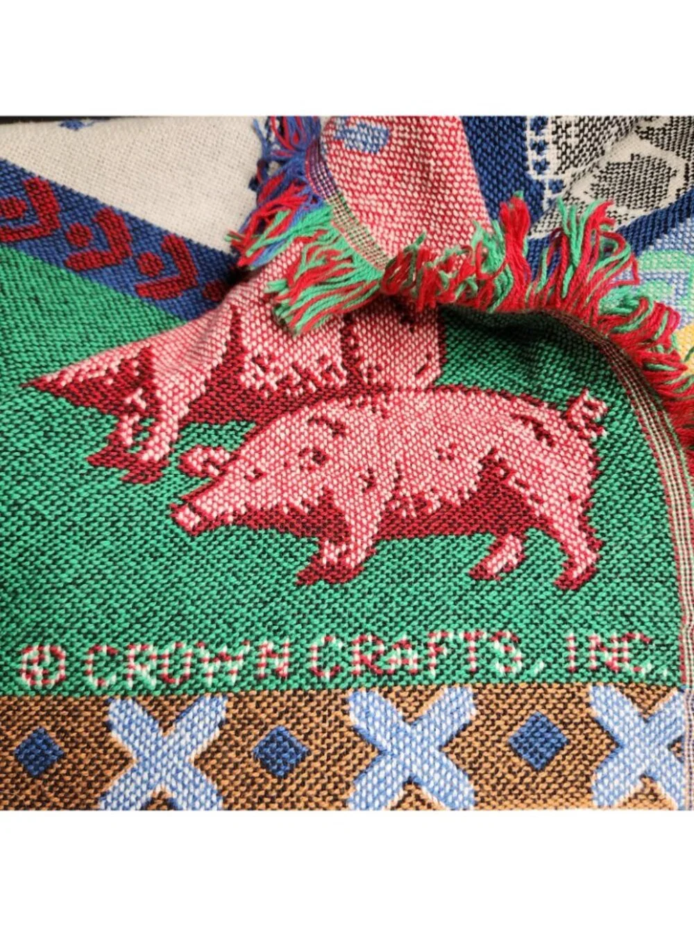 Vtg Crown Crafts Woven Throw Blanket Noah’s Ark Animals Christian Bible 55”x 45”